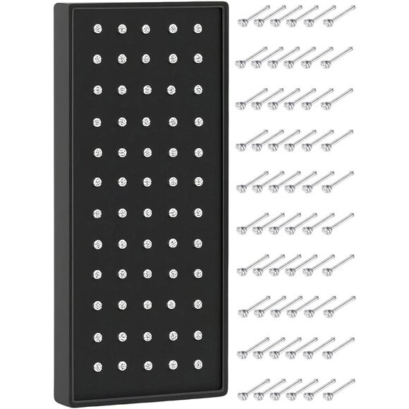 Classic Nose Rings in Surgical Steel with Cubic Zirconia - Ideal Gifting Set - Picture 1 of 7